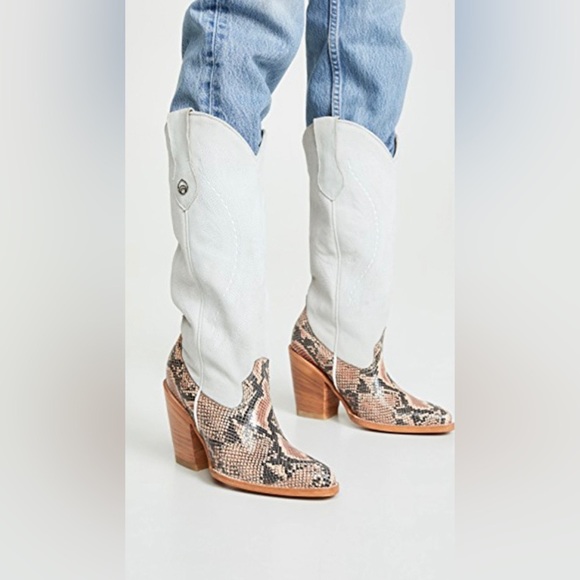 BROTHER VELLIES Atlas Cowboy Boots | White with Python | Size 7 - Picture 2 of 9